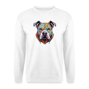 Hund Kopf Geometrisch Farbenfroh - Unisex Pullover - Weiß - Vorne - Alina (178cm) & Michal (187cm)