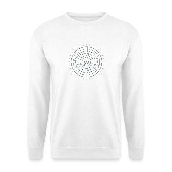 Sonnengeometrisches Labyrinth Blau-Grün - Unisex Pullover - Weiß - Vorne - Alina (178cm) & Michal (187cm)