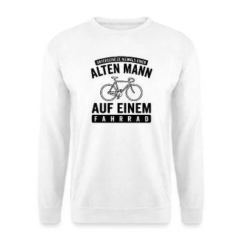Alter Mann Fahrrad Radfahrer Lustiger Spruch - Unisex Pullover - Weiß - Vorne - Alina (178cm) & Michal (187cm)