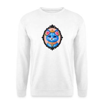 Blaue Katzenprinzessin mit Blumendekoration - Unisex Pullover - Weiß - Vorne - Alina (178cm) & Michal (187cm)
