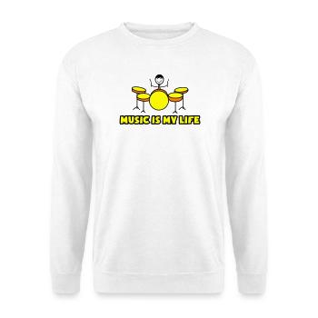 Musik ist mein Leben Drum-Logo - Unisex Pullover - Weiß - Vorne - Alina (178cm) & Michal (187cm)