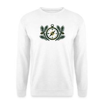 Kompass Nadelwald Logo - Unisex Pullover - Weiß - Vorne - Alina (178cm) & Michal (187cm)