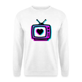 Pink TV Herz Glitch Icon - Unisex Pullover - Weiß - Vorne - Alina (178cm) & Michal (187cm)