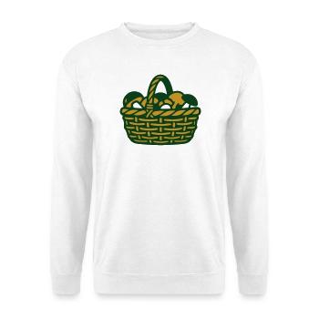 Pilzkorb Ernte Grafik - Unisex Pullover - Weiß - Vorne - Alina (178cm) & Michal (187cm)