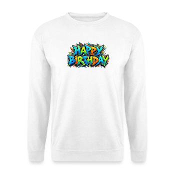 Herzlichen Glückwunsch zum Geburtstag Graffiti Fluo: Geschenk, das großartig ist! - Unisex Pullover - Weiß - Vorne - Alina (178cm) & Michal (187cm)