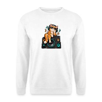 KatzenDJ auf Lautsprechern - Unisex Pullover - Weiß - Vorne - Alina (178cm) & Michal (187cm)