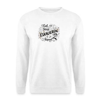 Eat Sleep Eskalieren Repeat – Lustiger Spruch - Unisex Pullover - Weiß - Vorne - Alina (178cm) & Michal (187cm)