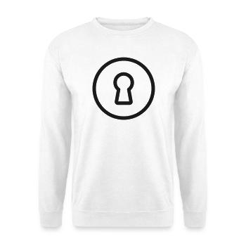 Sicherheits-Schlüsselloch-Linien-Symbol - Unisex Pullover - Weiß - Vorne - Alina (178cm) & Michal (187cm)
