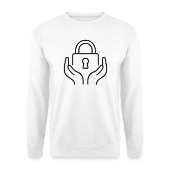 Hände halten Vorhängeschloss-Linie Symbol - Unisex Pullover - Weiß - Vorne - Alina (178cm) & Michal (187cm)