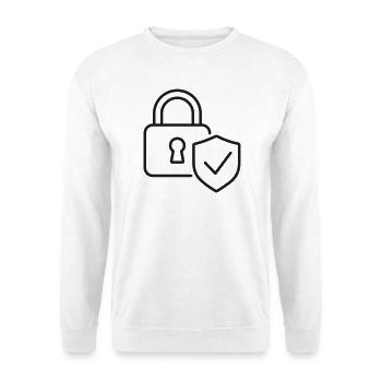 Sicheres Vorhängeschloss-Schildlinien-Symbol - Unisex Pullover - Weiß - Vorne - Alina (178cm) & Michal (187cm)
