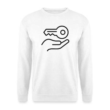 Tasten-in-Hand-Linien-Symbol - Unisex Pullover - Weiß - Vorne - Alina (178cm) & Michal (187cm)