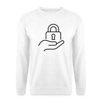 Vorhängeschloss-Symbol in der Handlinie - Unisex Pullover - Weiß - Vorne - Alina (178cm) & Michal (187cm)
