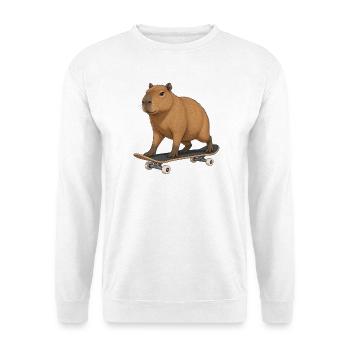 Capybara auf Skateboard - Unisex Pullover - Weiß - Vorne - Alina (178cm) & Michal (187cm)