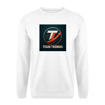 Team Thomas Familienname Teamname Unternehmensname - Unisex Pullover - Weiß - Vorne - Alina (178cm) & Michal (187cm)