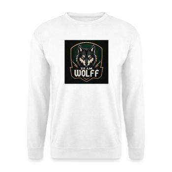 Team Wolf Namensschild Familienname Firma Name - Unisex Pullover - Weiß - Vorne - Alina (178cm) & Michal (187cm)