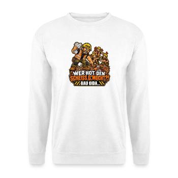 Polier – Wer hot den Scheiss g’mocht?! - Unisex Pullover - Weiß - Vorne - Alina (178cm) & Michal (187cm)