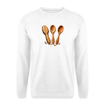 Vom Löffelleeren zum fertigen Holzlöffel - Unisex Pullover - Weiß - Vorne - Alina (178cm) & Michal (187cm)