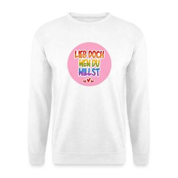 Lieb_doch_wen_du_willst_rosa - Unisex Pullover - Weiß - Vorne - Alina (178cm) & Michal (187cm)