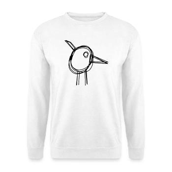 Storch handgezeichnet - Unisex Pullover - Weiß - Vorne - Alina (178cm) & Michal (187cm)