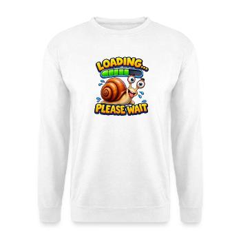 Lustige Ladeschnecke - Unisex Pullover - Weiß - Vorne - Alina (178cm) & Michal (187cm)