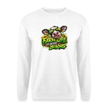 Farm Life Is Never Boring - Unisex Pullover - Weiß - Vorne - Alina (178cm) & Michal (187cm)