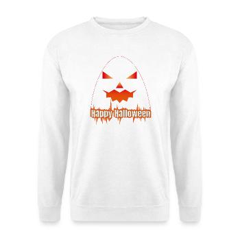 Halloween Kürbis-Gesicht mit Text - Unisex Pullover - Weiß - Vorne - Alina (178cm) & Michal (187cm)