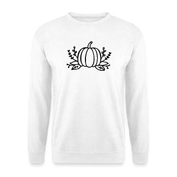Line Art Kürbis Halloween Herbst - Unisex Pullover - Weiß - Vorne - Alina (178cm) & Michal (187cm)