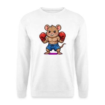 Maus Boxer - Lustiges Pixel Art Boxing  - Unisex Pullover - Weiß - Vorne - Alina (178cm) & Michal (187cm)