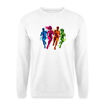Joggen - Ein Motiv für Joggerinnen und Jogger  - Unisex Pullover - Weiß - Vorne - Alina (178cm) & Michal (187cm)
