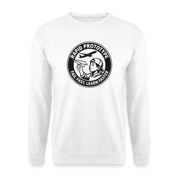 Fail Fast Philosophy – Modern Tech Artwork - Unisex Pullover - Weiß - Vorne - Alina (178cm) & Michal (187cm)