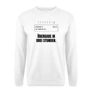Übergabe in drei Stunden. Rettungsdienst - Unisex Pullover - Weiß - Vorne - Alina (178cm) & Michal (187cm)