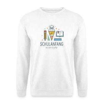Schulanfang Motiv: Erstes Schuljahr - Unisex Pullover - Weiß - Vorne - Alina (178cm) & Michal (187cm)