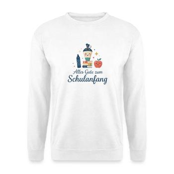 Schulanfang: Lächelnde Schulutensilien - Unisex Pullover - Weiß - Vorne - Alina (178cm) & Michal (187cm)