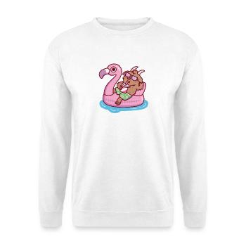 Ziege entspannt sich im Flamingo-Pool-Floatsommer - Unisex Pullover - Weiß - Vorne - Alina (178cm) & Michal (187cm)