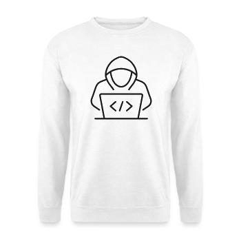 Hacker Laptop Zeilen-Symbol - Unisex Pullover - Weiß - Vorne - Alina (178cm) & Michal (187cm)