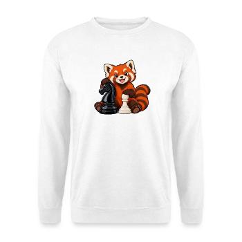 Schachroter Panda mit Springer und Bauer - Unisex Pullover - Weiß - Vorne - Alina (178cm) & Michal (187cm)