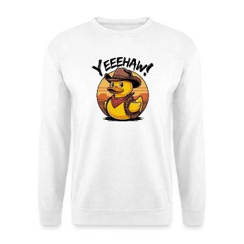 Cowboy-Gummiente, Wilder Westen, Yeehaw! - Unisex Pullover - Weiß - Vorne - Alina (178cm) & Michal (187cm)