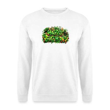 Herzlichen Glückwunsch zum Geburtstag Graffiti Jungle: Entspannte Atmosphäre! - Unisex Pullover - Weiß - Vorne - Alina (178cm) & Michal (187cm)