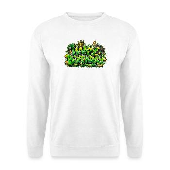 Herzlichen Glückwunsch zum Geburtstag Graffiti Hip Hop: Old School! - Unisex Pullover - Weiß - Vorne - Alina (178cm) & Michal (187cm)