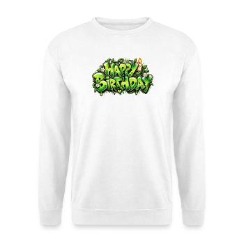 Alles Gute zum Geburtstag Graffiti-Kerze: Naturgeschenk! - Unisex Pullover - Weiß - Vorne - Alina (178cm) & Michal (187cm)