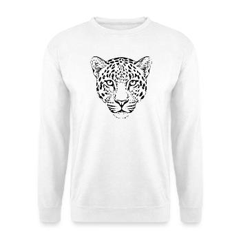 Leopard Kopf Leopardenkopf Geschenk für Sie - Unisex Pullover - Weiß - Vorne - Alina (178cm) & Michal (187cm)