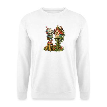 Robot malt Vogelhaus Idyll - Unisex Pullover - Weiß - Vorne - Alina (178cm) & Michal (187cm)