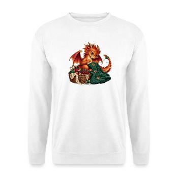 Strickender Drache mit Wolle - Unisex Pullover - Weiß - Vorne - Alina (178cm) & Michal (187cm)