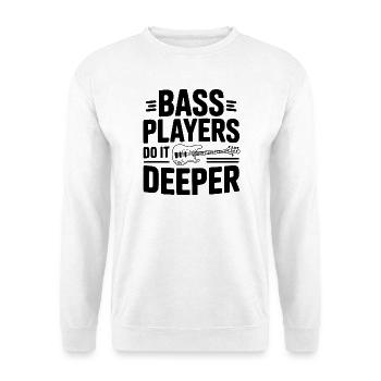 Bassisten machen es tiefer - Unisex Pullover - Weiß - Vorne - Alina (178cm) & Michal (187cm)