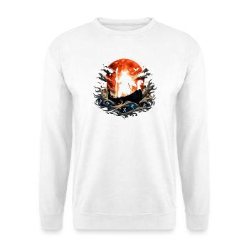 Vikingerschiff im Mondrot - Unisex Pullover - Weiß - Vorne - Alina (178cm) & Michal (187cm)