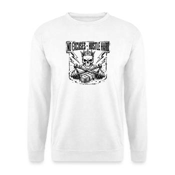 Keine Ausreden, hustle harter Schädel - Unisex Pullover - Weiß - Vorne - Alina (178cm) & Michal (187cm)