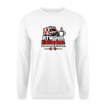 RTW voll Kaffee leer Stimmung kritisch - Unisex Pullover - Weiß - Vorne - Alina (178cm) & Michal (187cm)