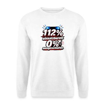 112% Einsatzbereit Schlafmangel - Unisex Pullover - Weiß - Vorne - Alina (178cm) & Michal (187cm)