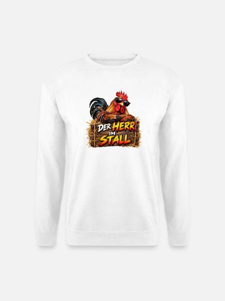 Der Herr im Stall – peppiger Hahn - Unisex Pullover - Weiß