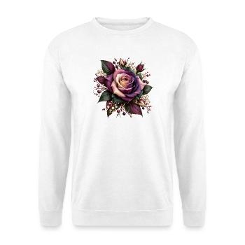 Lila Rosenblüte Floral Bouquet - Unisex Pullover - Weiß - Vorne - Alina (178cm) & Michal (187cm)